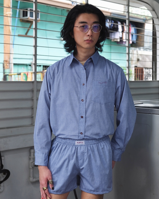 wævy pinstripe blue longsleeve polo